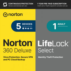 Norton 360 Deluxe + LifeLock Select 1 Year 5 Devices AMERICAS