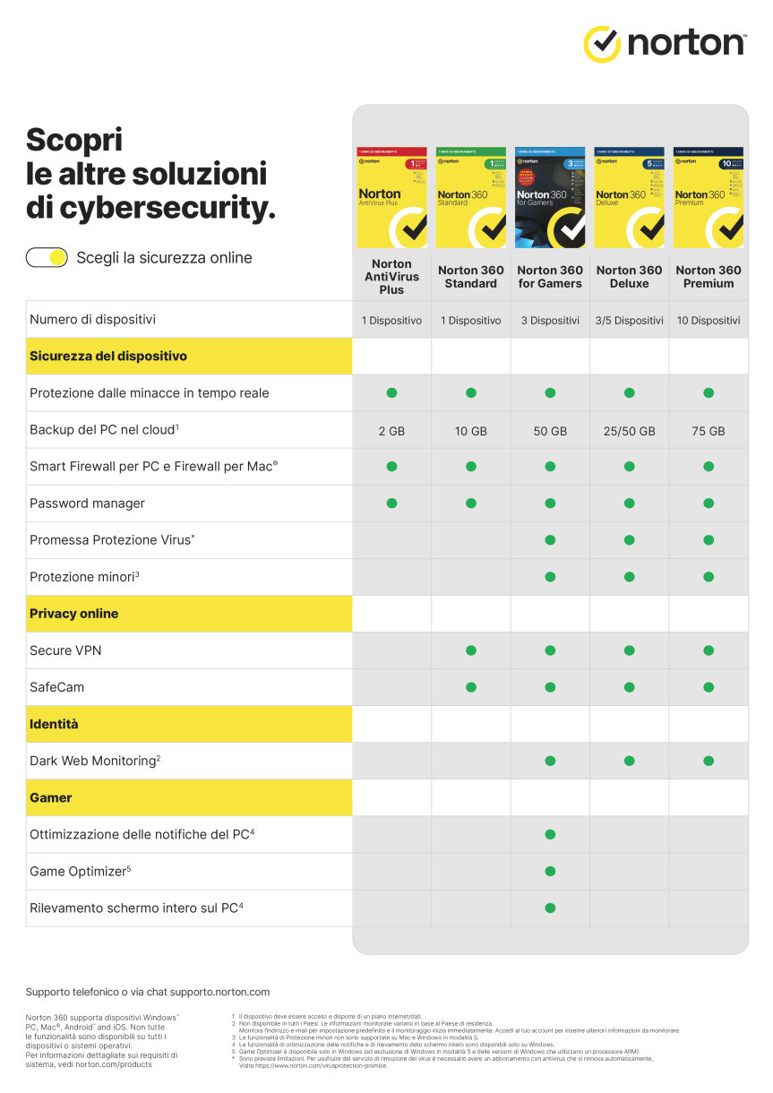 Norton 360 Deluxe 25 GB Cloud Storage NO SUBSCRIPTION (1 Anno /